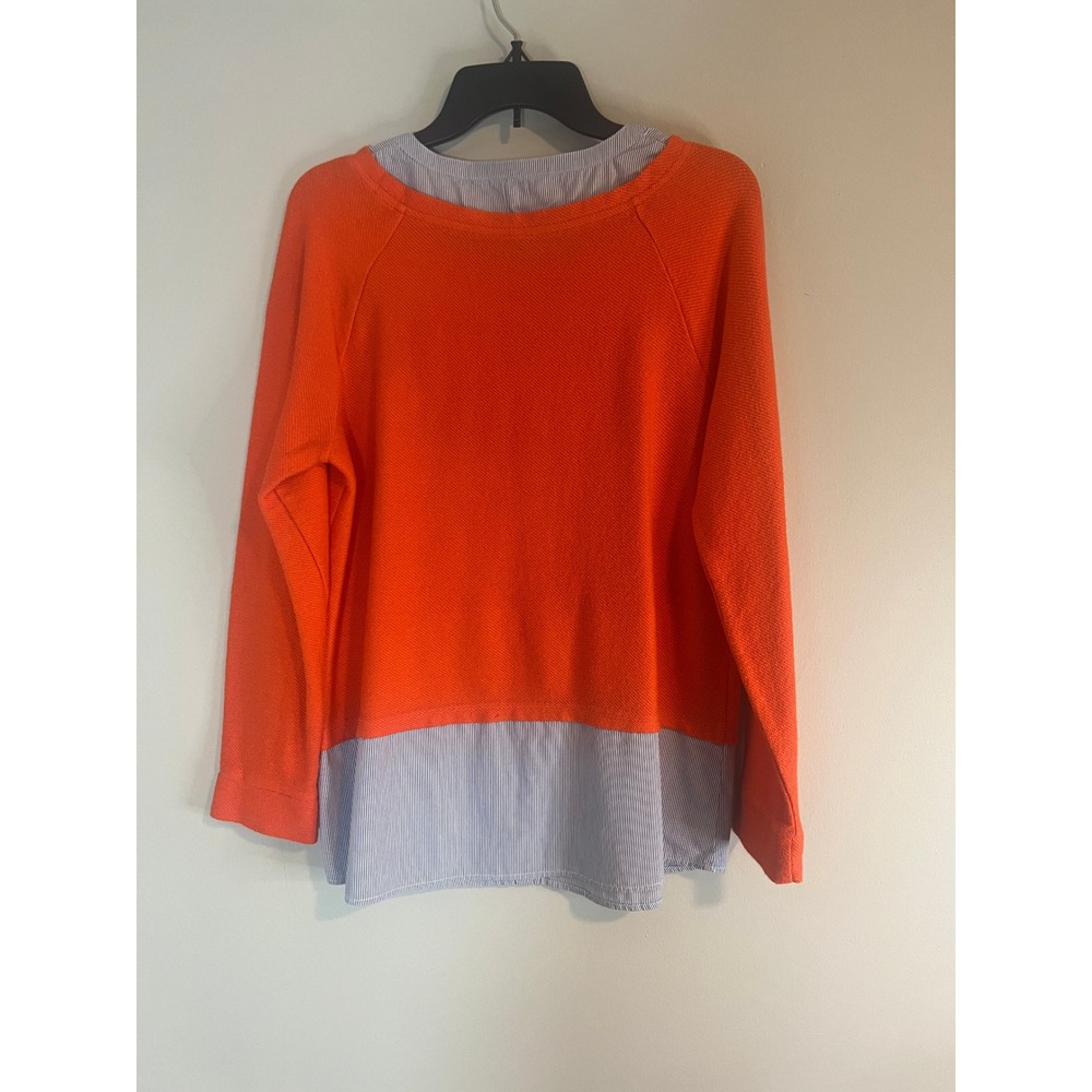 Crown & Ivy Orange Layered Look Jeweled Sweater Blue Striped Shirt Hem Medium - Picture 3 of 7